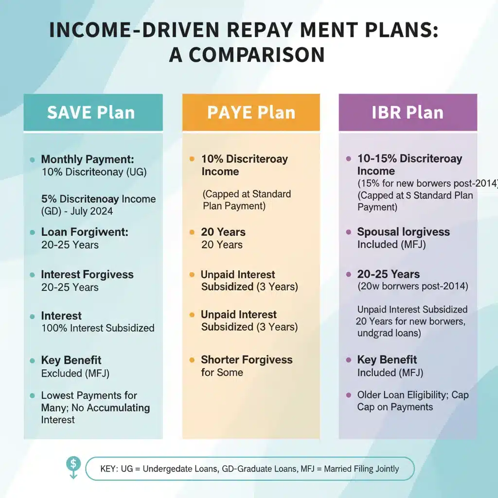 Infographic comparing income-driven repayment plans for student loans