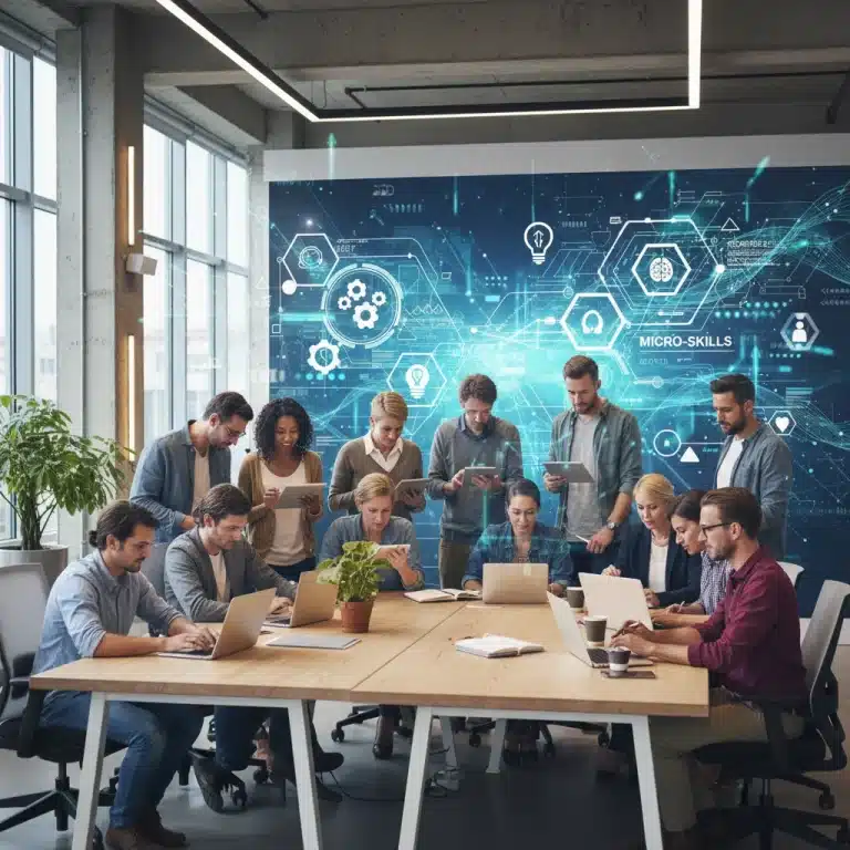 Professionals learning with micro-credentials in a modern digital classroom