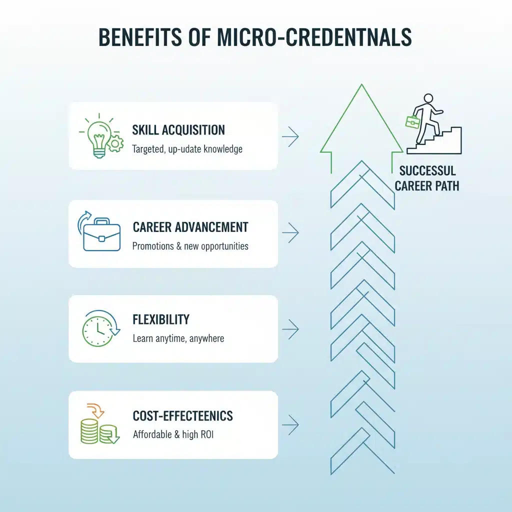 Infographic illustrating the benefits and impact of micro-credentials