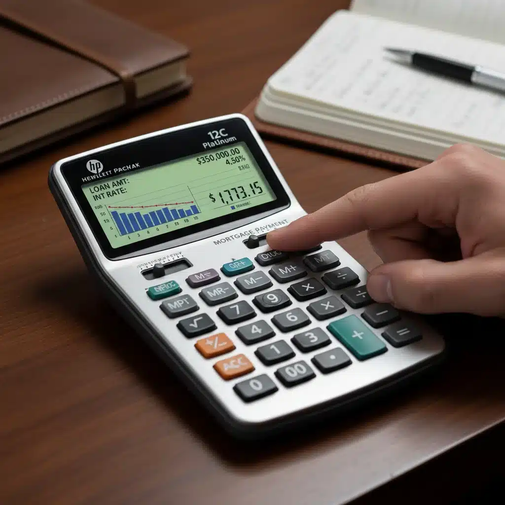 Financial calculator showing mortgage payment calculations with current and projected interest rates.