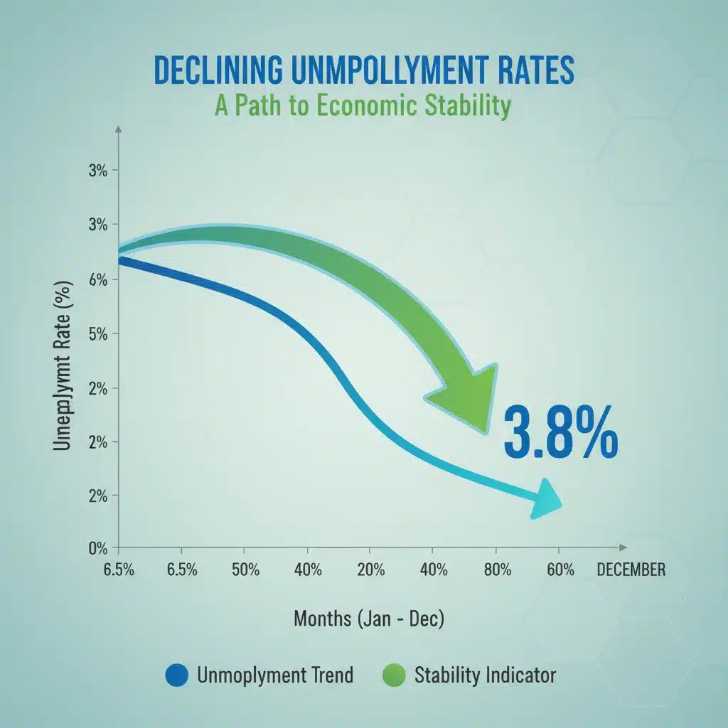 Graph showing declining unemployment rates, highlighting positive economic trends.