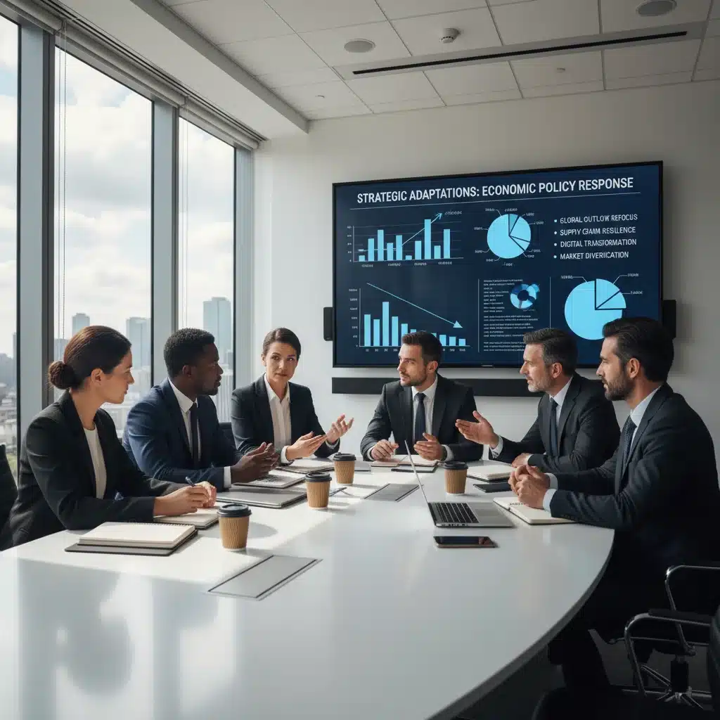 Business professionals discussing economic policy and strategy