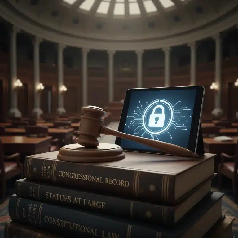 Gavel on legal books in Congress, symbolizing data privacy bill debate