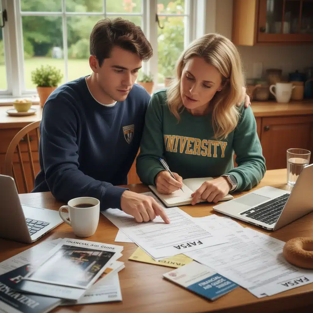 Parent and student discussing college financial aid and FAFSA