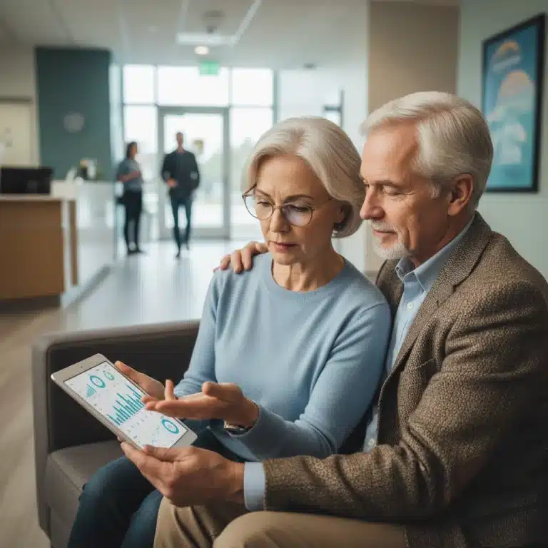 Senior couple reviewing Medicare Part B premium increase on a tablet